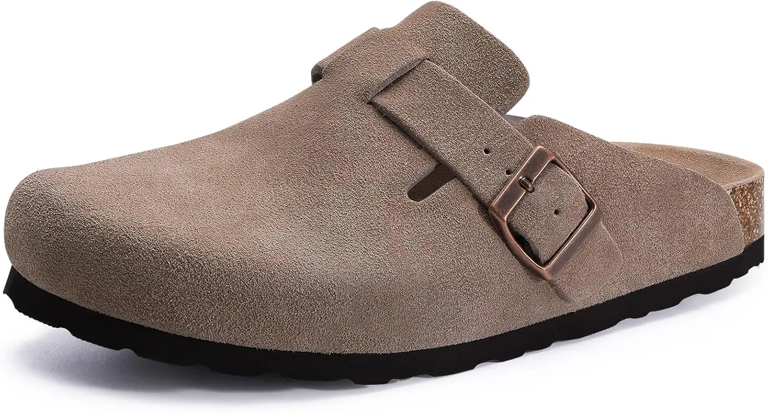 Asgard Women's Suede Clogs Leather Mules Arch Support Potato Shoes with Comfort Cork Footbed - Wide Feet Please Half Size UP