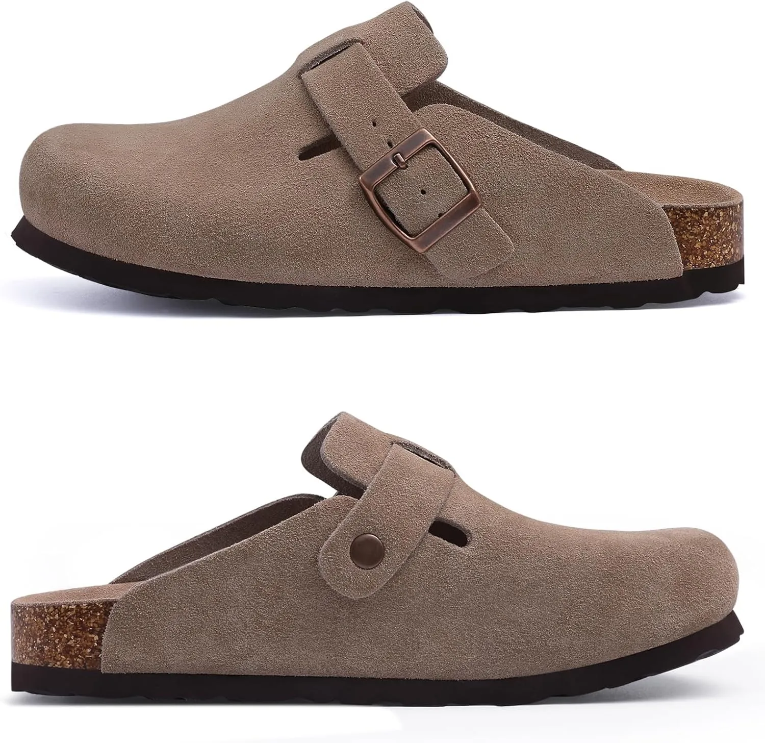Asgard Women's Suede Clogs Leather Mules Arch Support Potato Shoes with Comfort Cork Footbed - Wide Feet Please Half Size UP