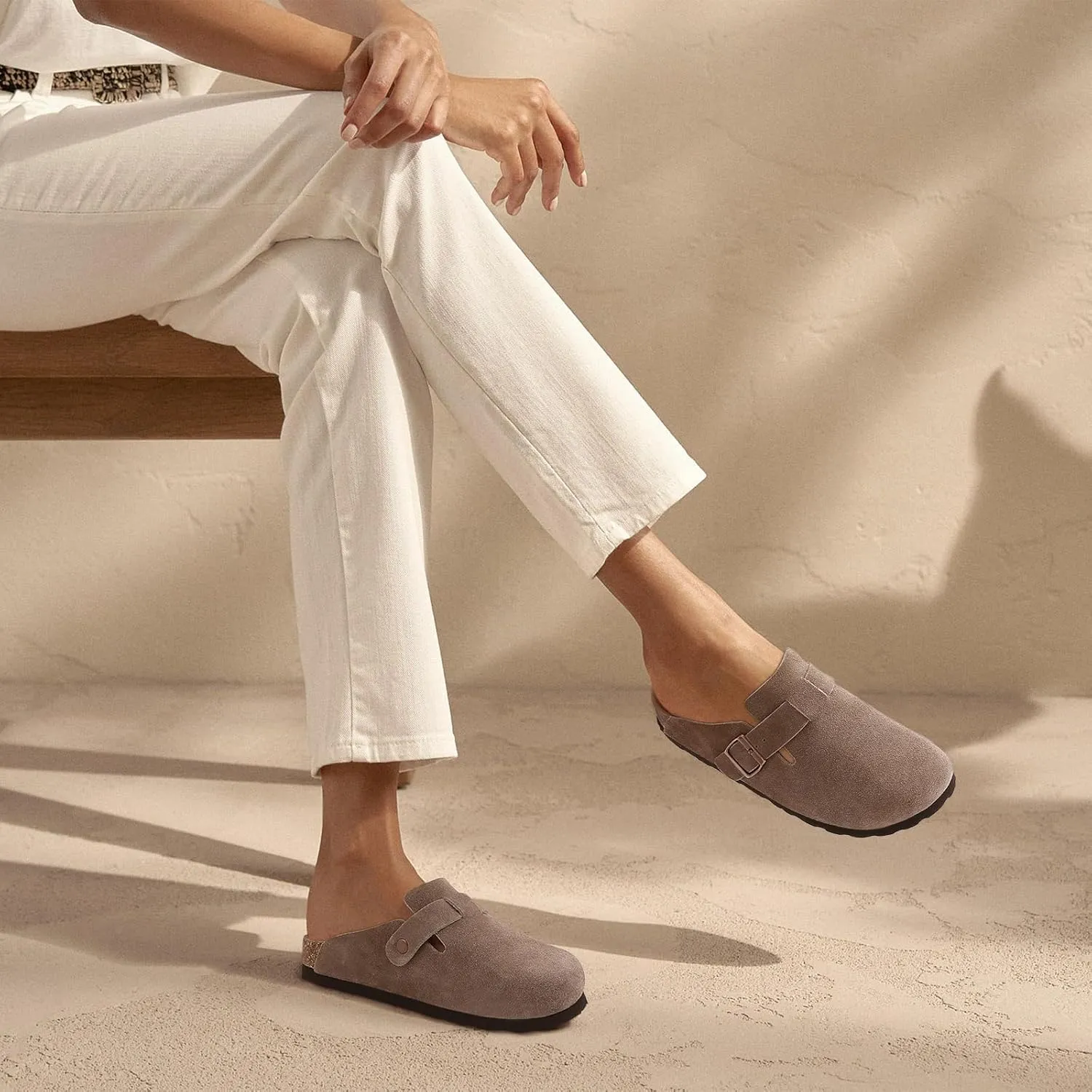 Asgard Women's Suede Clogs Leather Mules Arch Support Potato Shoes with Comfort Cork Footbed - Wide Feet Please Half Size UP
