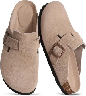 Asgard Women's Suede Clogs Leather Mules Arch Support Potato Shoes with Comfort Cork Footbed - Wide Feet Please Half Size UP