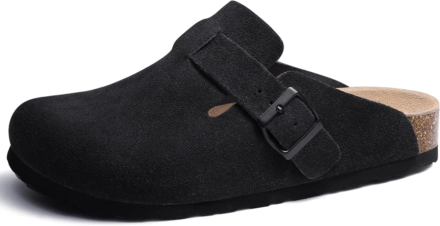Asgard Women's Suede Clogs Leather Mules Arch Support Potato Shoes with Comfort Cork Footbed - Wide Feet Please Half Size UP