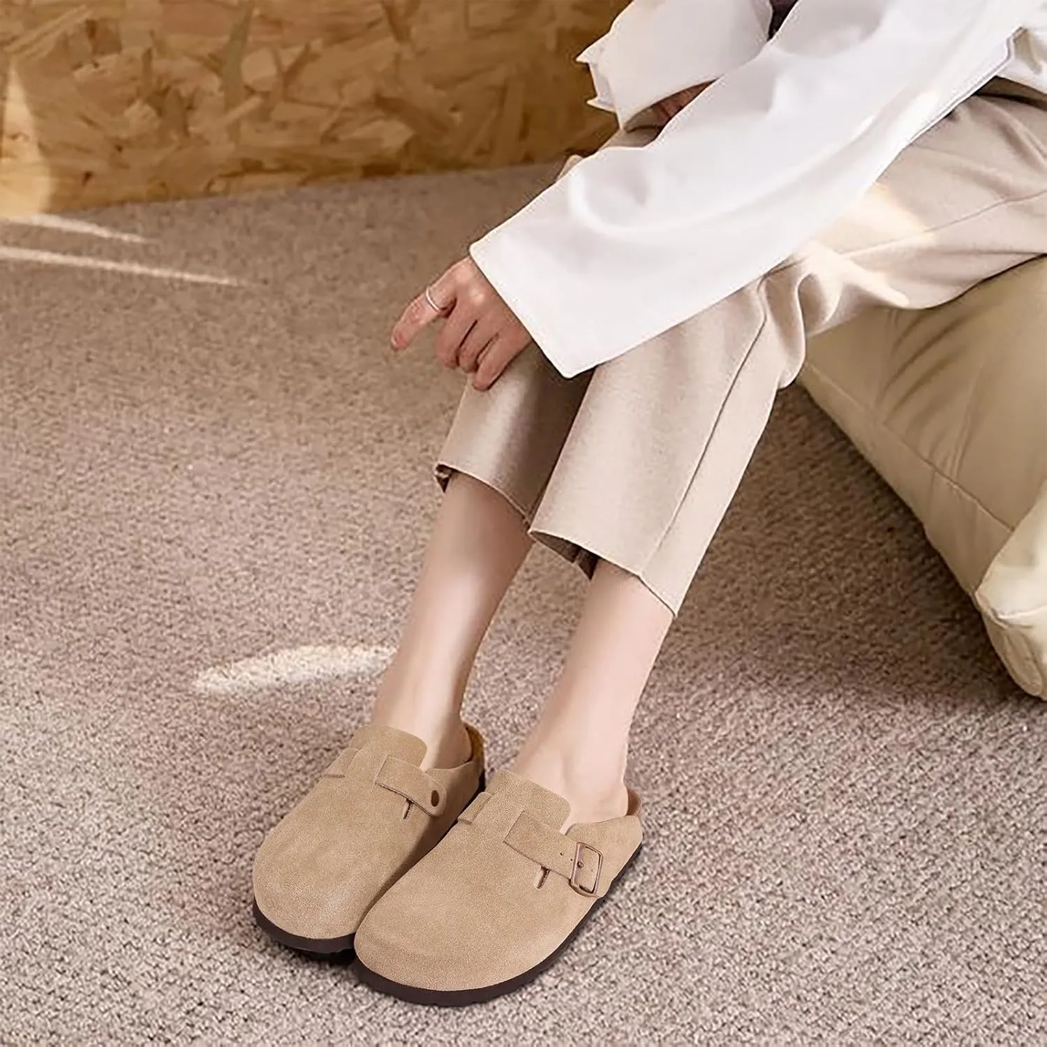 Asgard Women's Suede Clogs Leather Mules Arch Support Potato Shoes with Comfort Cork Footbed - Wide Feet Please Half Size UP