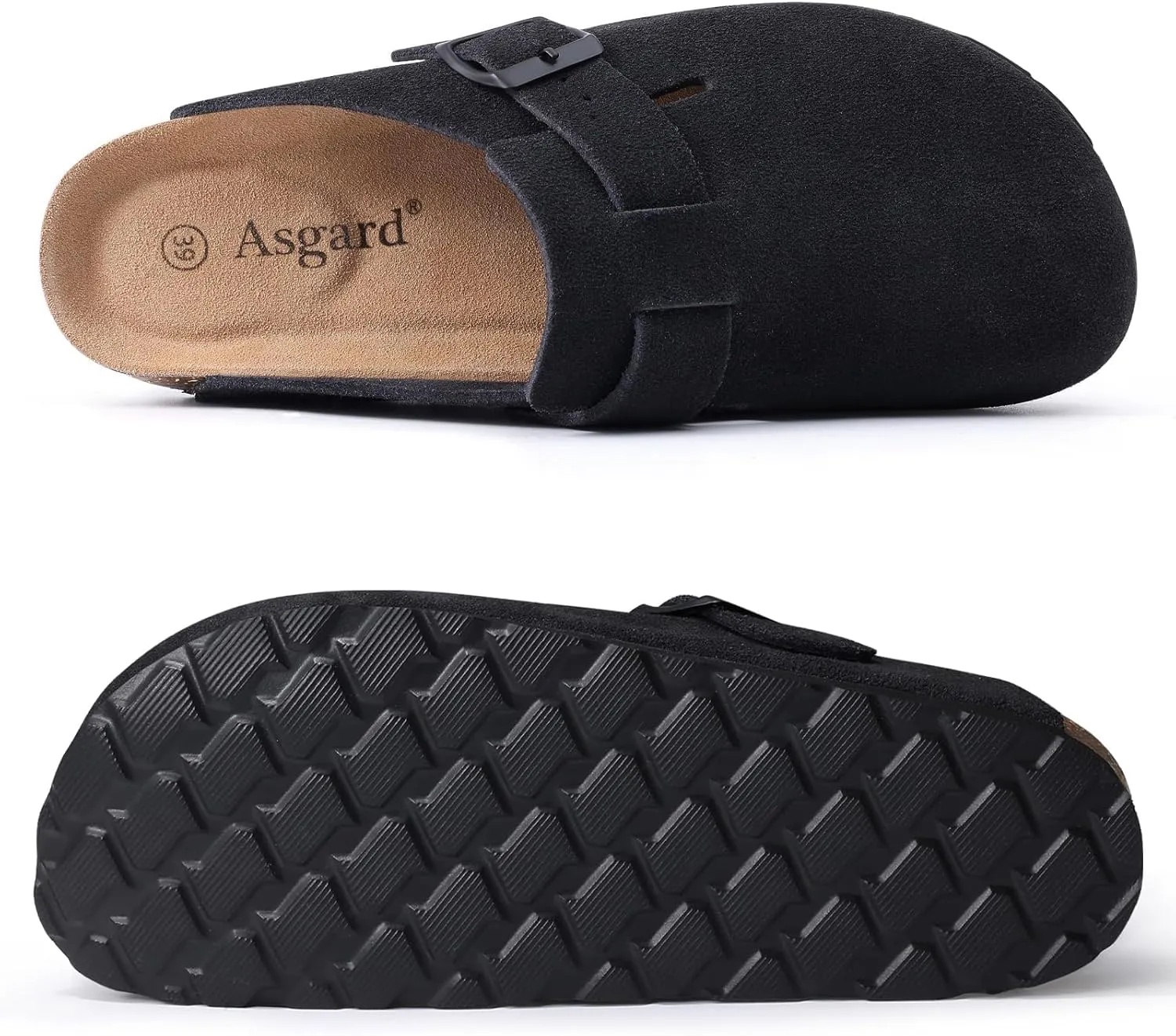 Asgard Women's Suede Clogs Leather Mules Arch Support Potato Shoes with Comfort Cork Footbed - Wide Feet Please Half Size UP