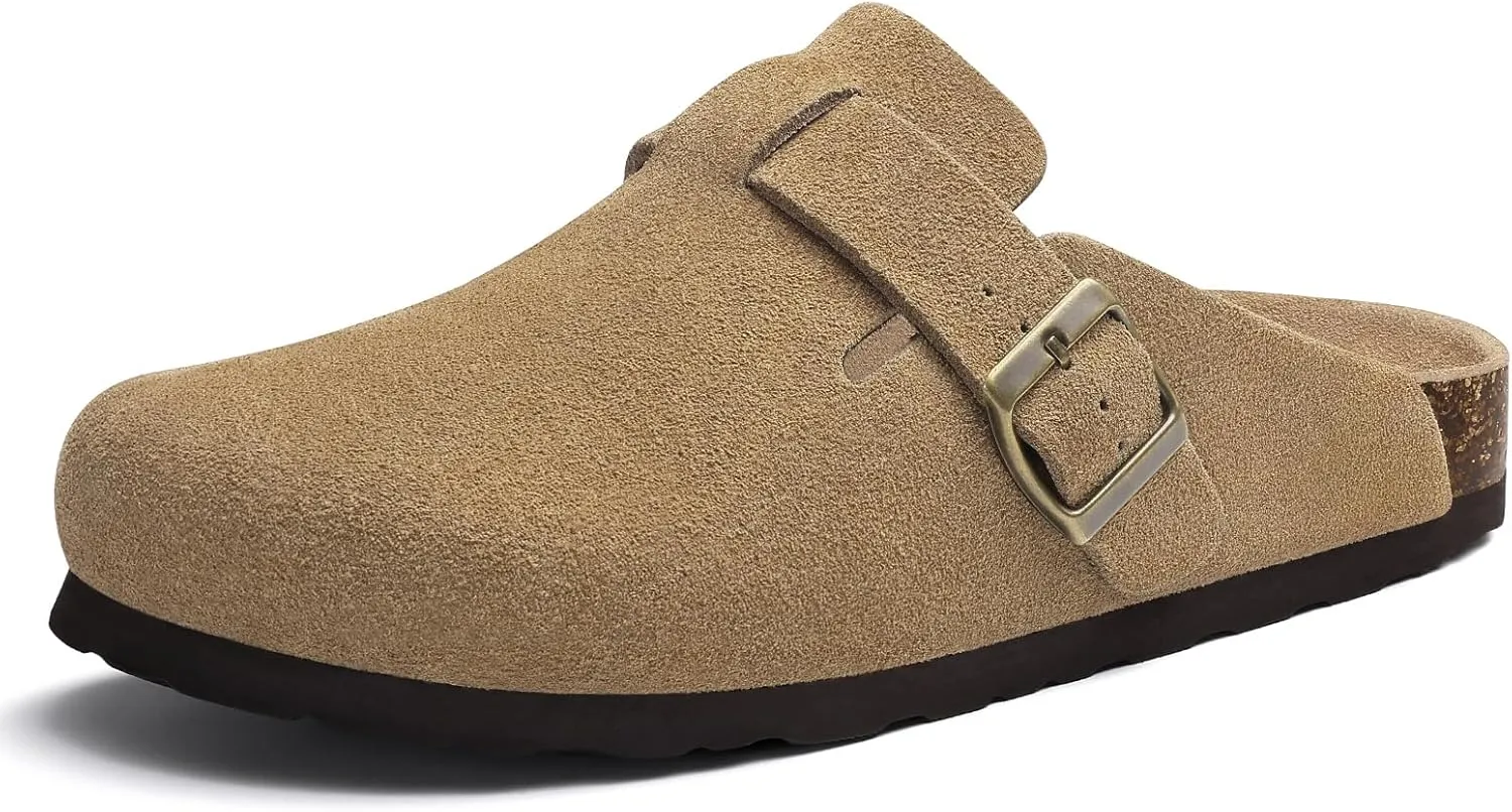 Asgard Women's Suede Clogs Leather Mules Arch Support Potato Shoes with Comfort Cork Footbed - Wide Feet Please Half Size UP