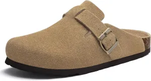 Asgard Women's Suede Clogs Leather Mules Arch Support Potato Shoes with Comfort Cork Footbed - Wide Feet Please Half Size UP