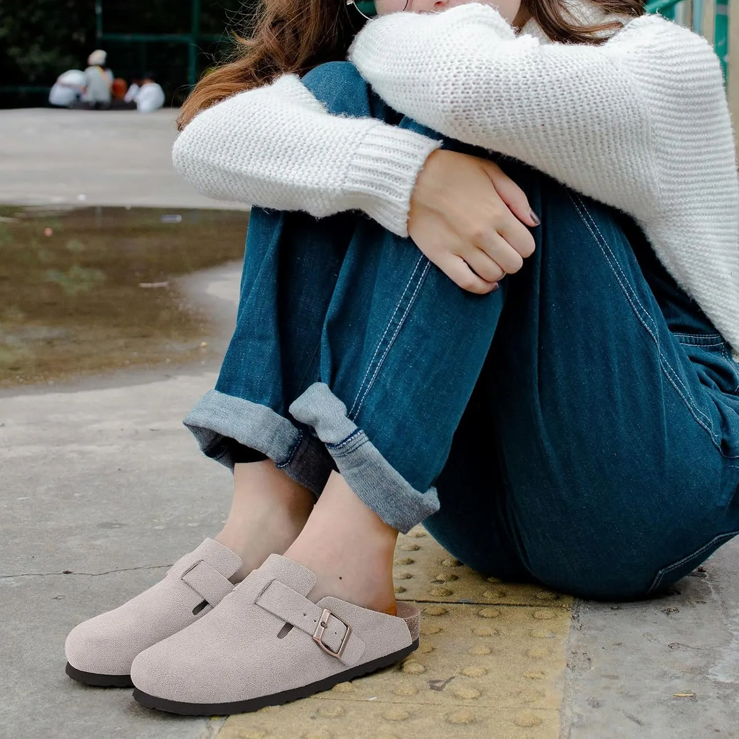 Asgard Women's Suede Clogs Leather Mules Arch Support Potato Shoes with Comfort Cork Footbed - Wide Feet Please Half Size UP