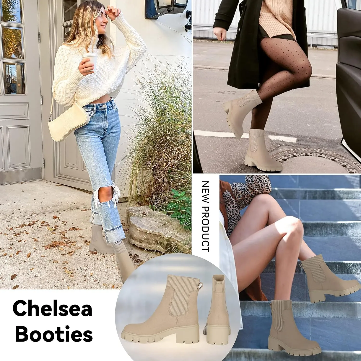 Athlefit Women's Chelsea Boots Fashion Slip on Platform Ankle Boots Lug Sole Chunky Booties