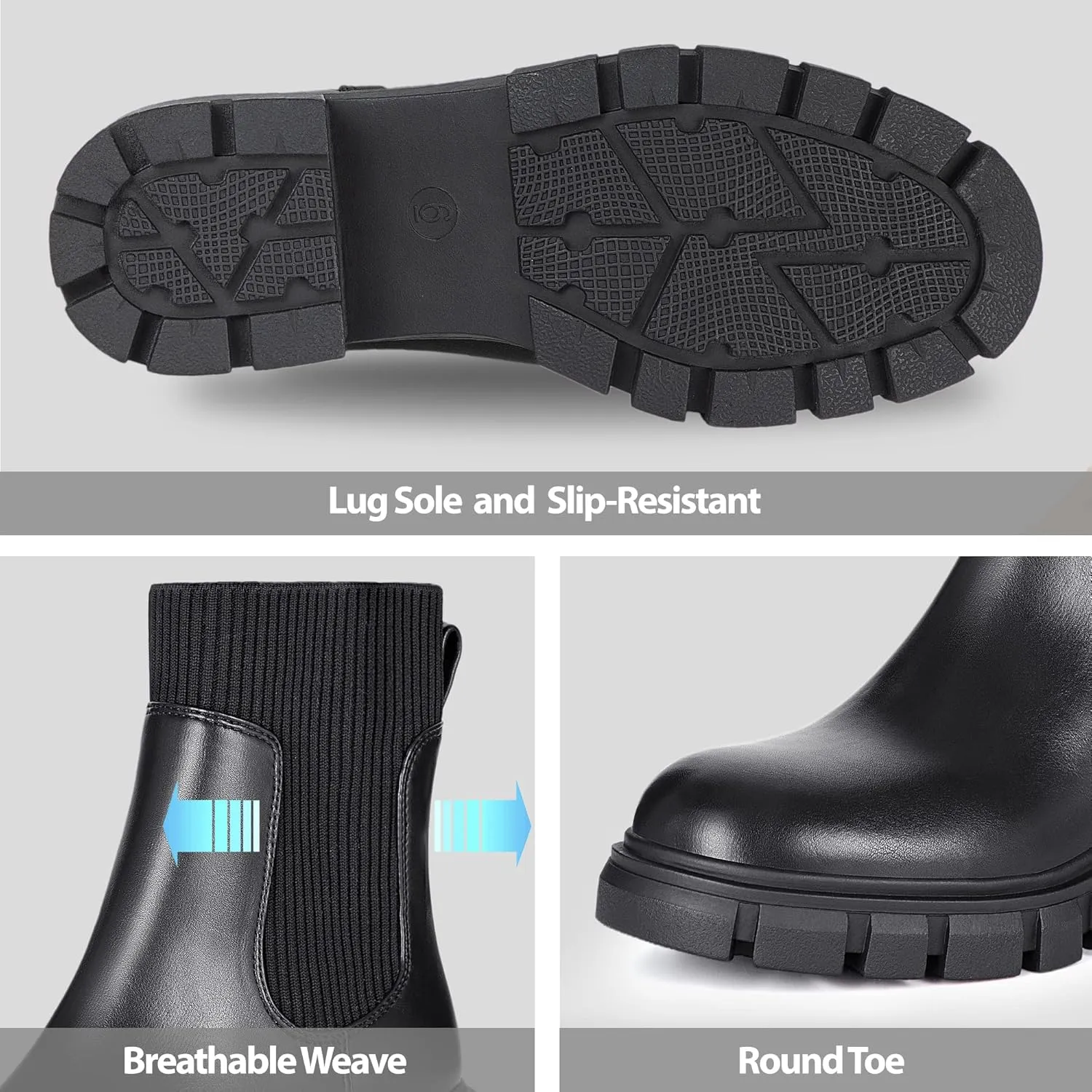 Athlefit Women's Chelsea Boots Fashion Slip on Platform Ankle Boots Lug Sole Chunky Booties
