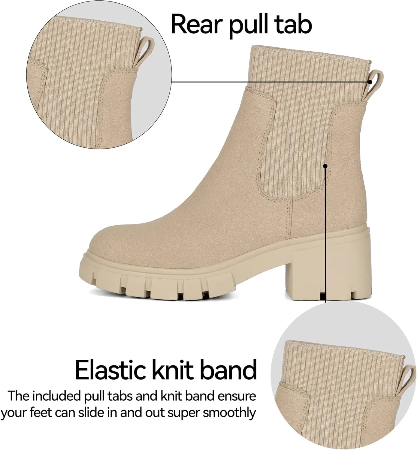 Athlefit Women's Chelsea Boots Fashion Slip on Platform Ankle Boots Lug Sole Chunky Booties