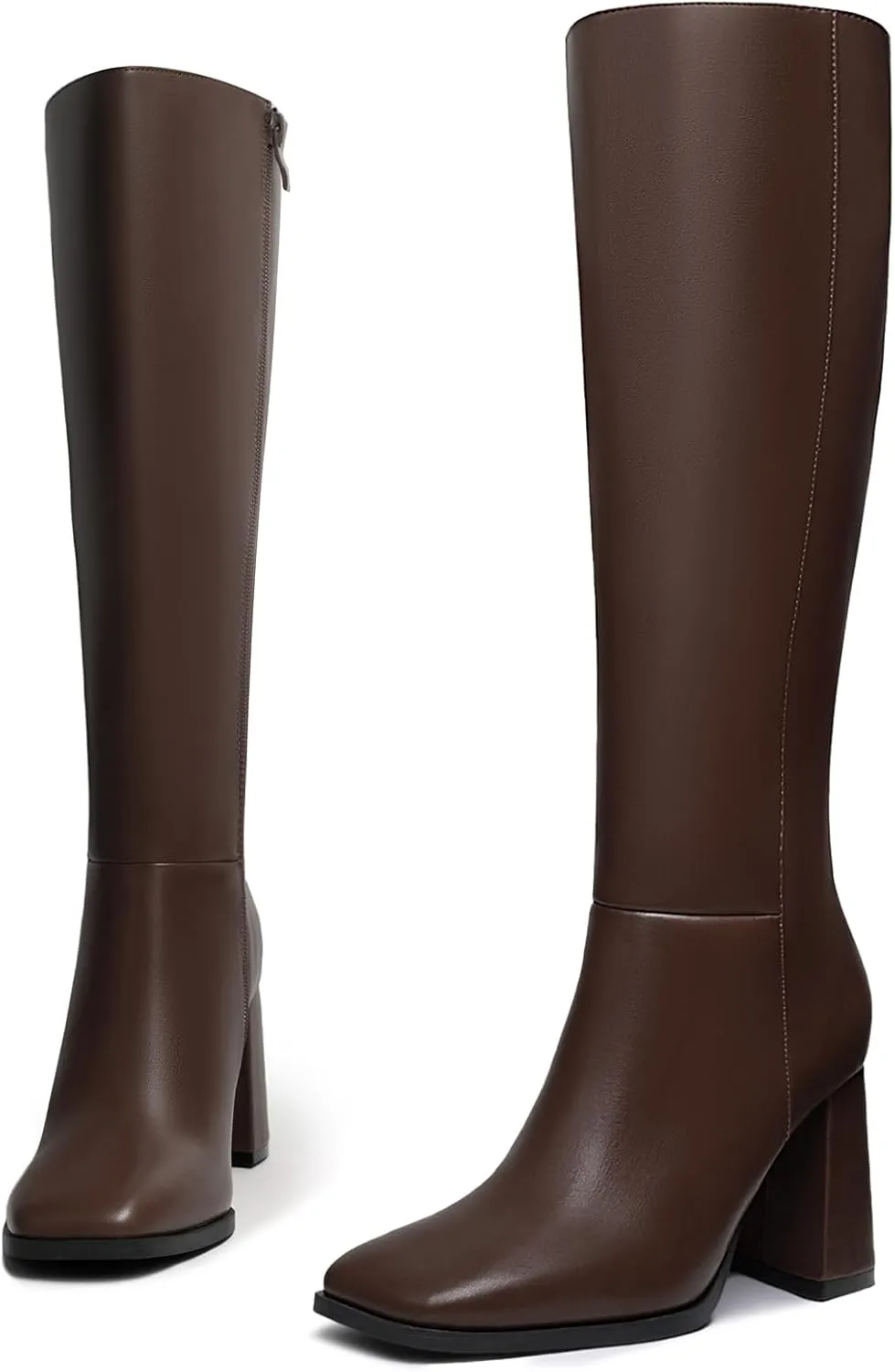 Athlefit Women's Knee High Boots Fashion Chunky Heel Square Toe Tall Boots Side Zipper Long Boots