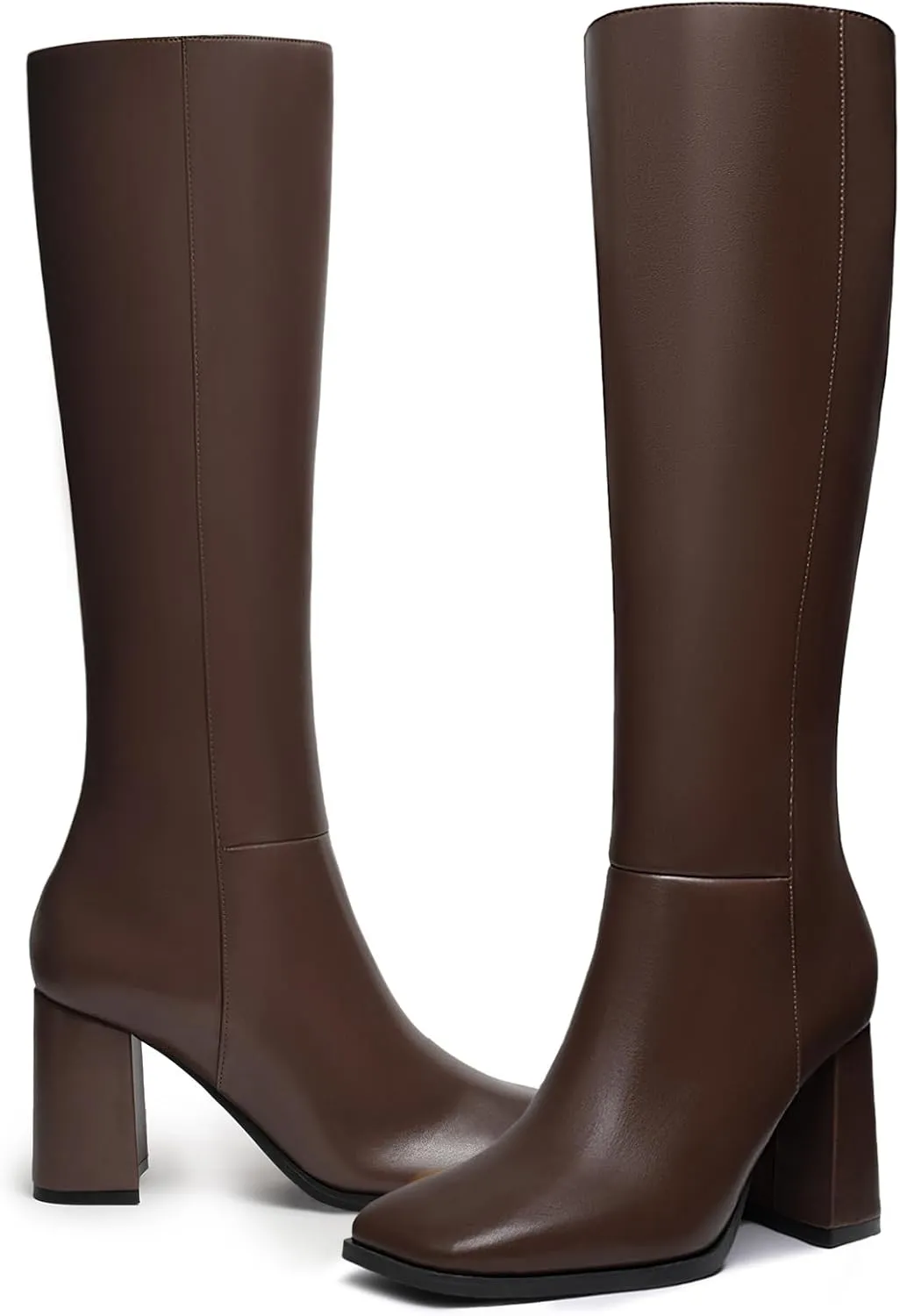 Athlefit Women's Knee High Boots Fashion Chunky Heel Square Toe Tall Boots Side Zipper Long Boots