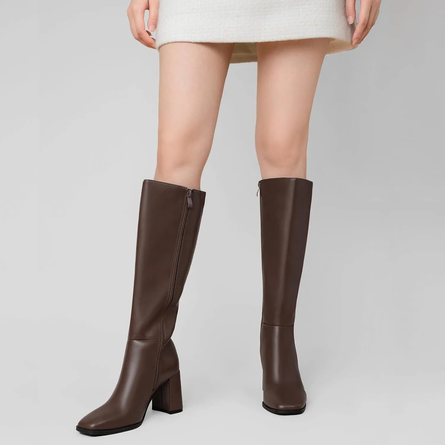 Athlefit Women's Knee High Boots Fashion Chunky Heel Square Toe Tall Boots Side Zipper Long Boots