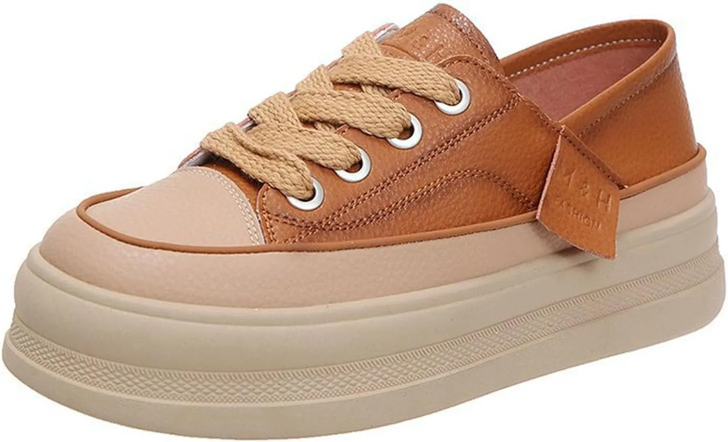 AUNTHUI Women's Lace-Up Flat Shoes Platform Sneakers,Comfortable Casual Walking Anti-Slip Fashion Low Top Tennis Sneakers