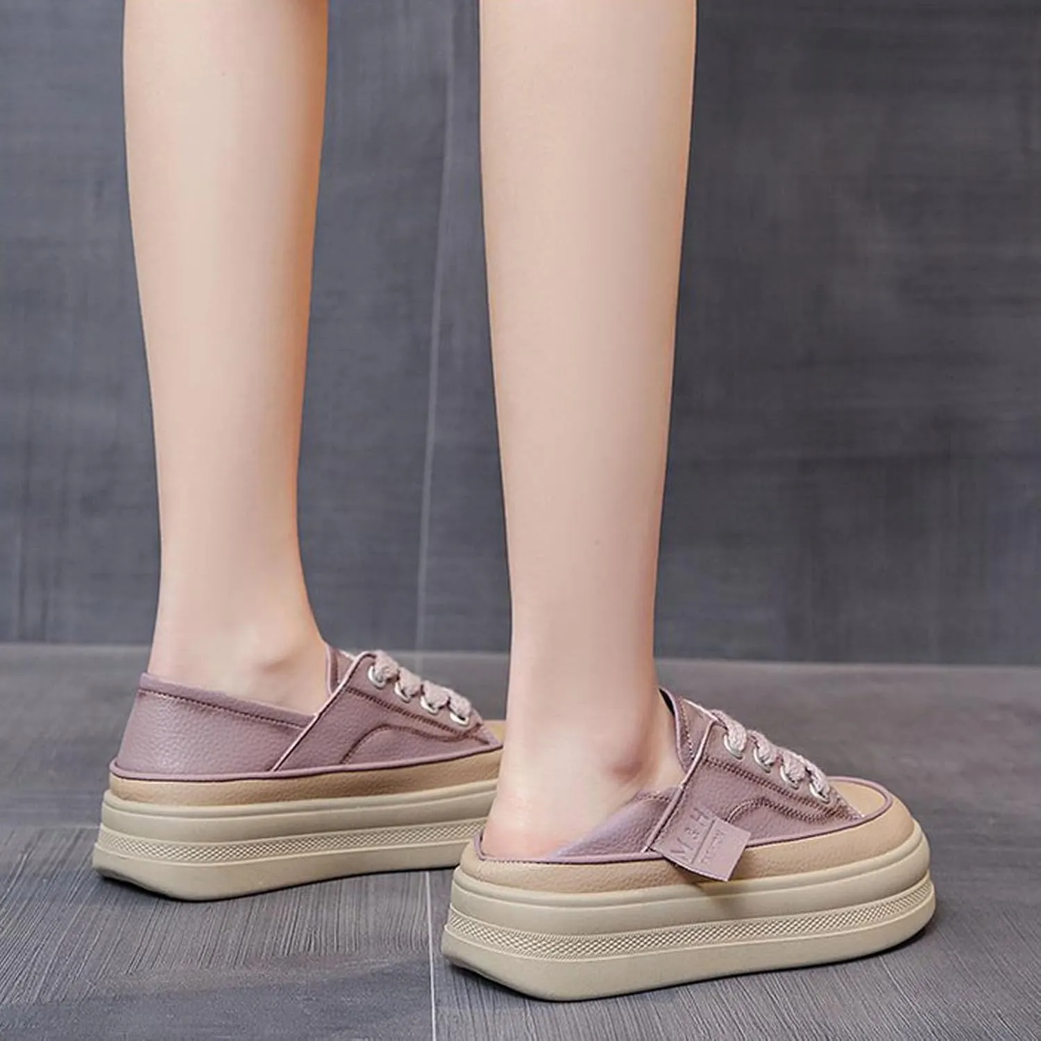 AUNTHUI Women's Lace-Up Flat Shoes Platform Sneakers,Comfortable Casual Walking Anti-Slip Fashion Low Top Tennis Sneakers