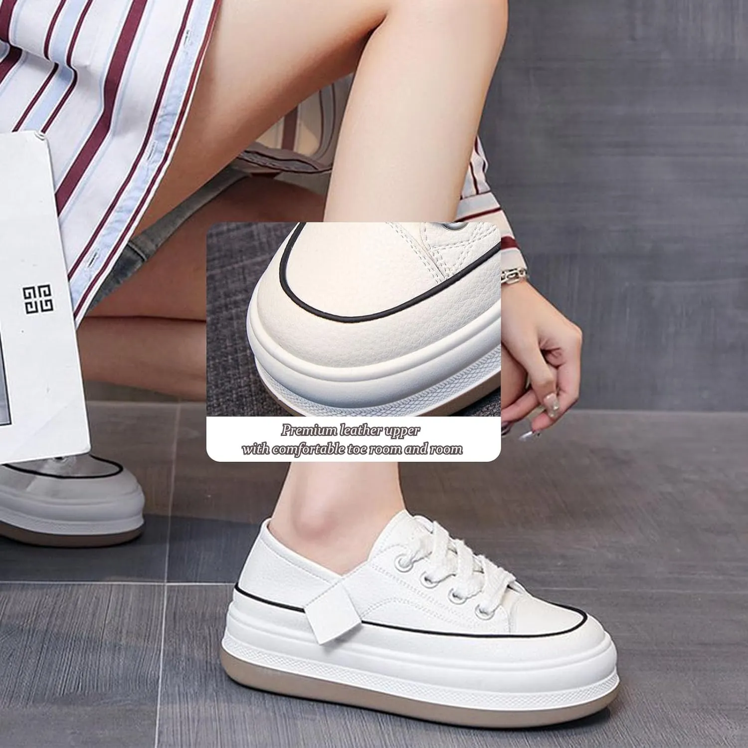 AUNTHUI Women's Lace-Up Flat Shoes Platform Sneakers,Comfortable Casual Walking Anti-Slip Fashion Low Top Tennis Sneakers