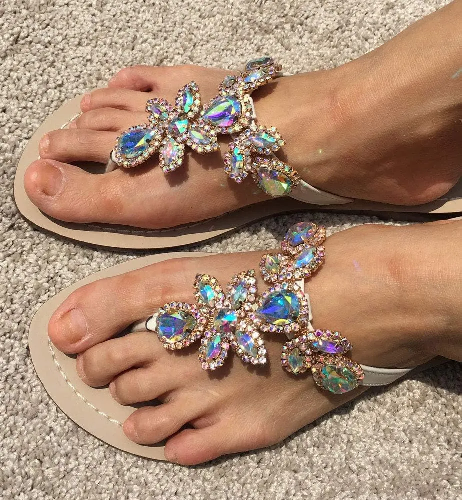 Available in 13 Colors,Rhinestone Sandals,Women's Flat Sandals,Flip Flop,Jeweled Sandals