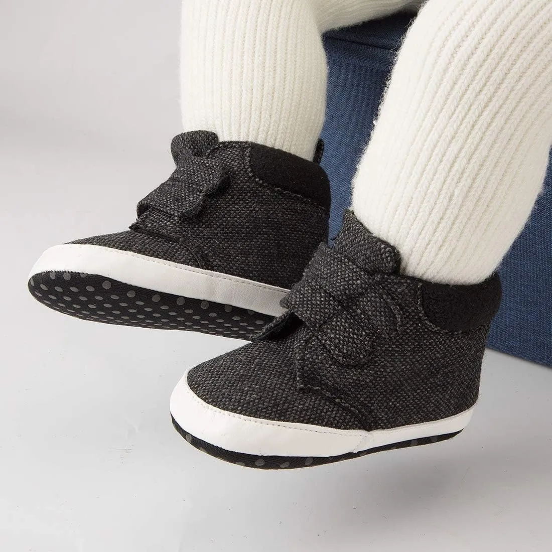 Babelvit Baby Boy Girl Soft Sole Canvas Sneakers Sparkle High Top Lace Up Infant Unisex Ankle Shoes Boots Toddler Newborn Prewalker First Baby Walking Crib Shoes
