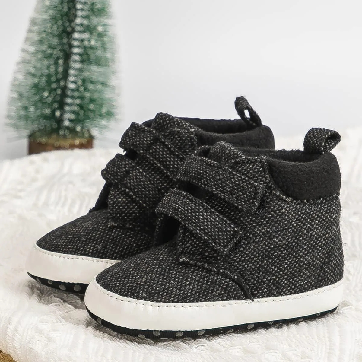 Babelvit Baby Boy Girl Soft Sole Canvas Sneakers Sparkle High Top Lace Up Infant Unisex Ankle Shoes Boots Toddler Newborn Prewalker First Baby Walking Crib Shoes