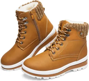 BABUDOG Womens Waterproof Ankle Boots for Outdoor (Non Slip Outsole),Fashion Combat Boots with Side Zipper,Warm Fur Lined Winter Snow Boots