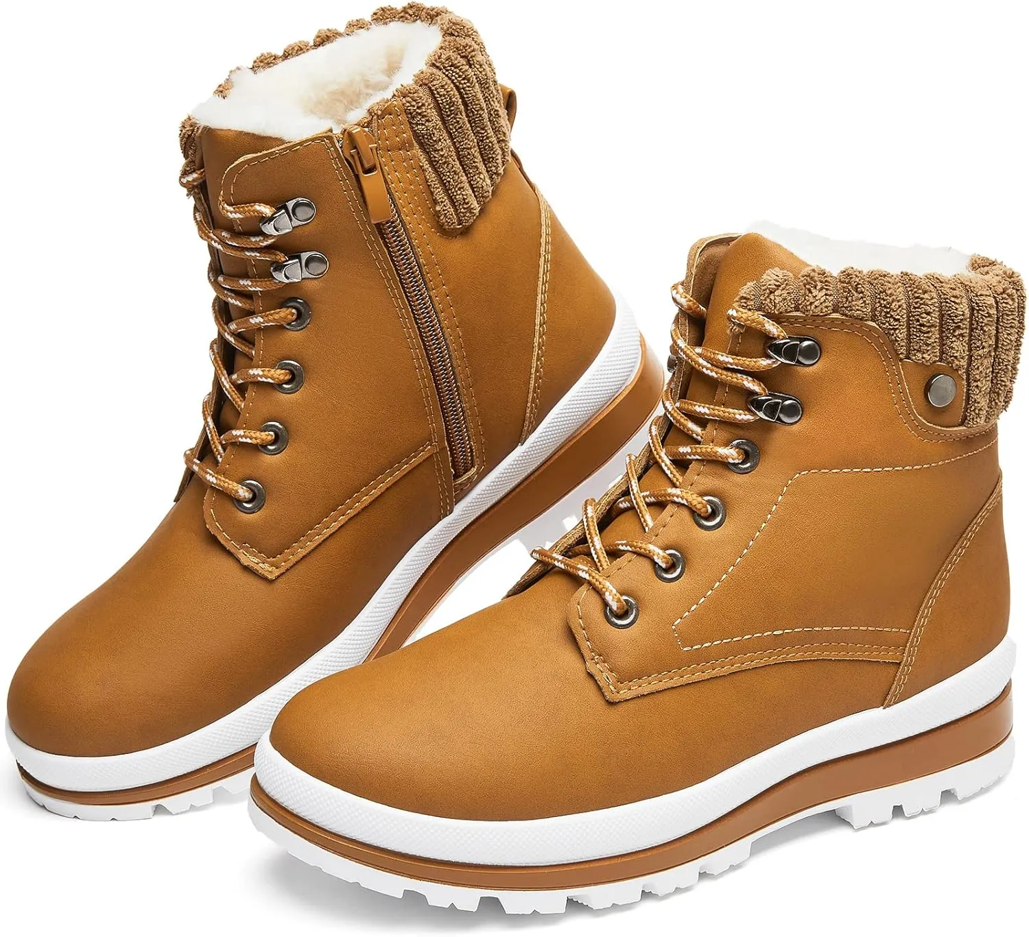 BABUDOG Womens Waterproof Ankle Boots for Outdoor (Non Slip Outsole),Fashion Combat Boots with Side Zipper,Warm Fur Lined Winter Snow Boots