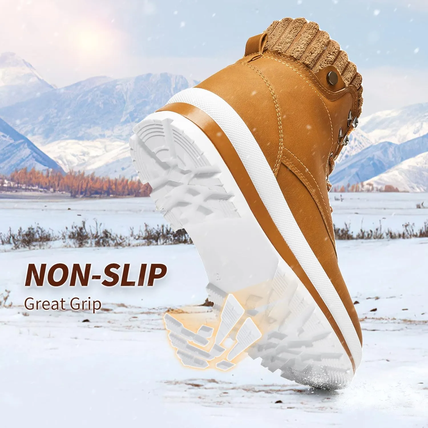 BABUDOG Womens Waterproof Ankle Boots for Outdoor (Non Slip Outsole),Fashion Combat Boots with Side Zipper,Warm Fur Lined Winter Snow Boots