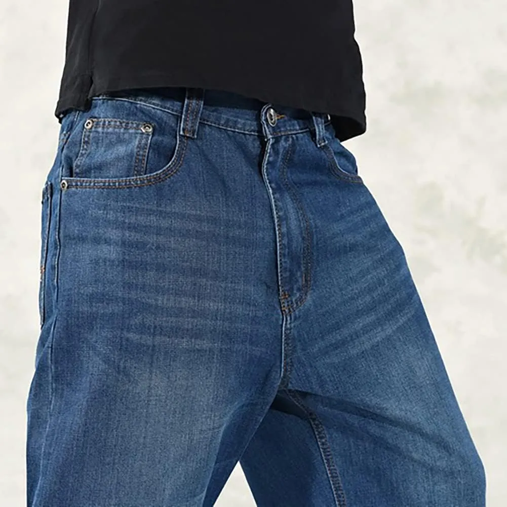 Baggy Jeans for Men Hip Hop Plus Size Loose Fit Skater Dance Washed Blue Jean Denim Pants Simple