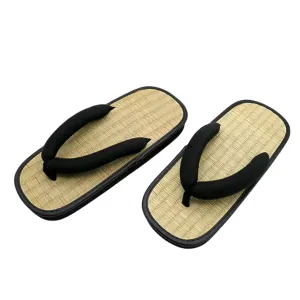 Bamboo Japanenes Traditional Shoes for Men Women House Tatami Slippers Straw Flip Flops Wicker Sandals Summer (S)