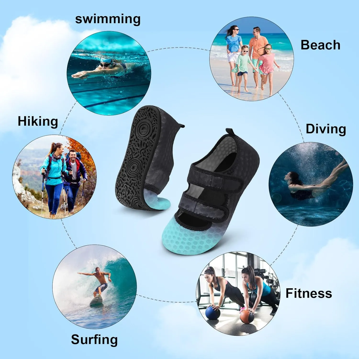 BARERUN Water Shoes Women Men Quick Dry Barefoot Beach Walking Kayaking Surfing Yoga Shoes Adjustable Wide Minimalist Sandals Slippers Indoor/Outdoor