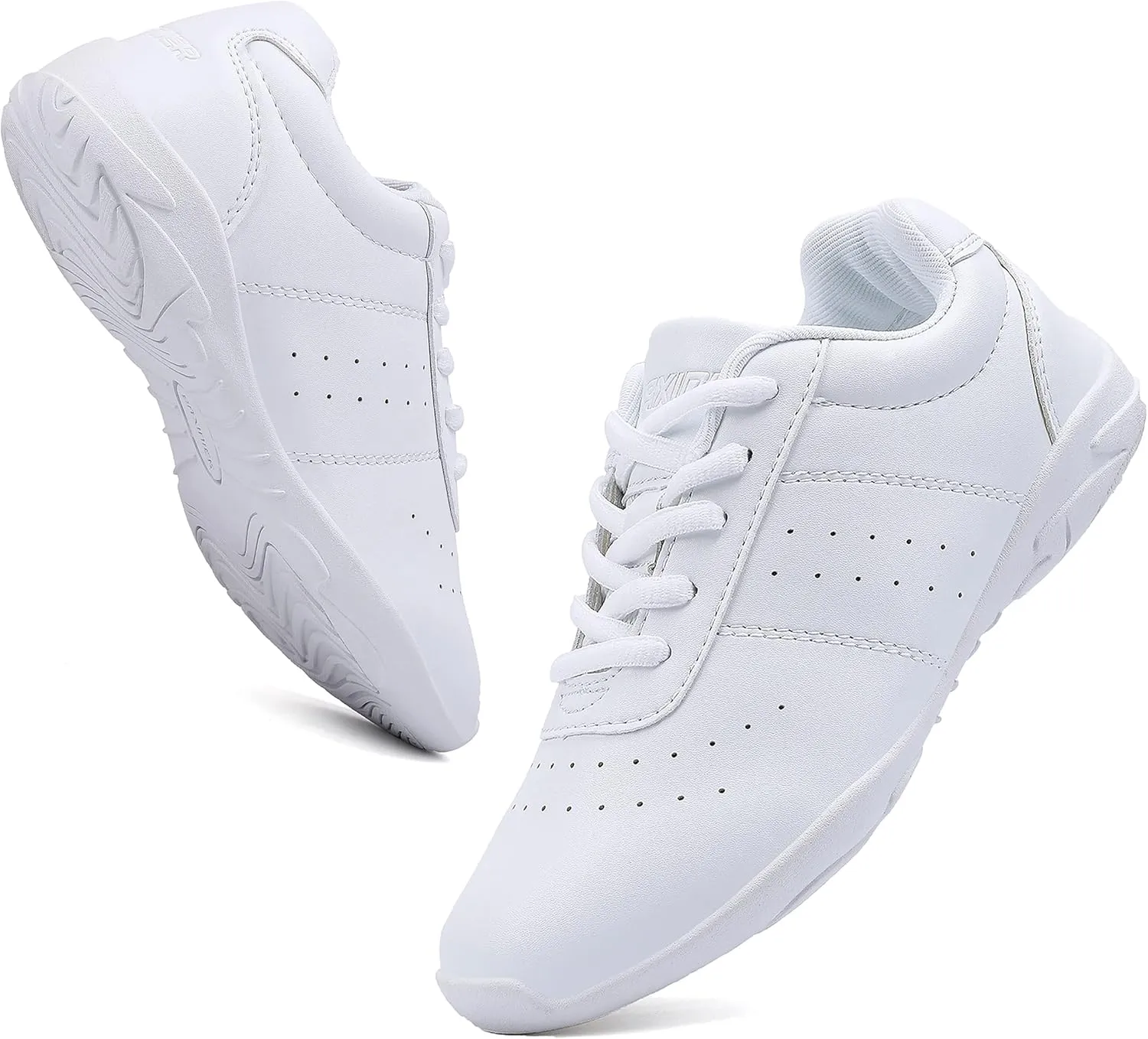 BAXINIER Youth Girls White Cheerleading Dancing Shoes Athletic Training Tennis Walking Breathable Competition Cheer Sneakers