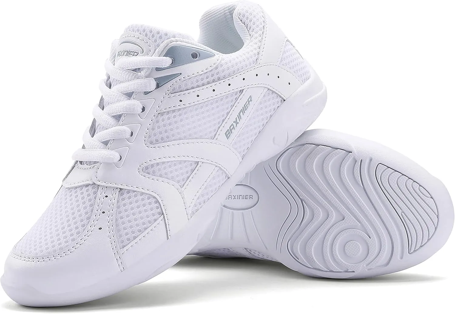 BAXINIER Youth Girls White Cheerleading Dancing Shoes Athletic Training Tennis Walking Breathable Competition Cheer Sneakers