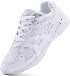 BAXINIER Youth Girls White Cheerleading Dancing Shoes Athletic Training Tennis Walking Breathable Competition Cheer Sneakers