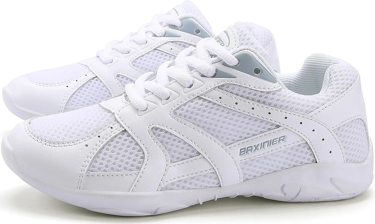 BAXINIER Youth Girls White Cheerleading Dancing Shoes Athletic Training Tennis Walking Breathable Competition Cheer Sneakers