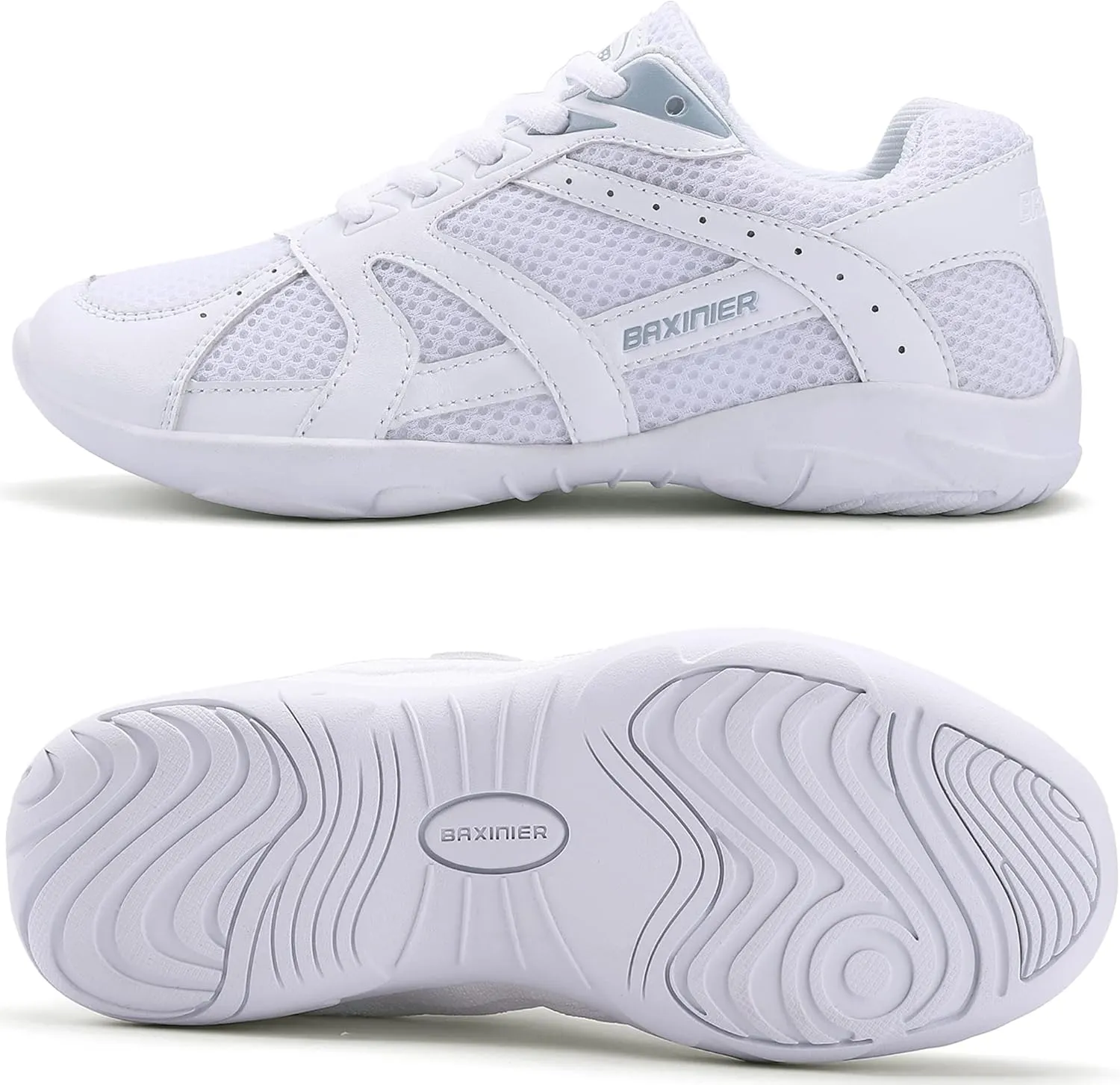 BAXINIER Youth Girls White Cheerleading Dancing Shoes Athletic Training Tennis Walking Breathable Competition Cheer Sneakers