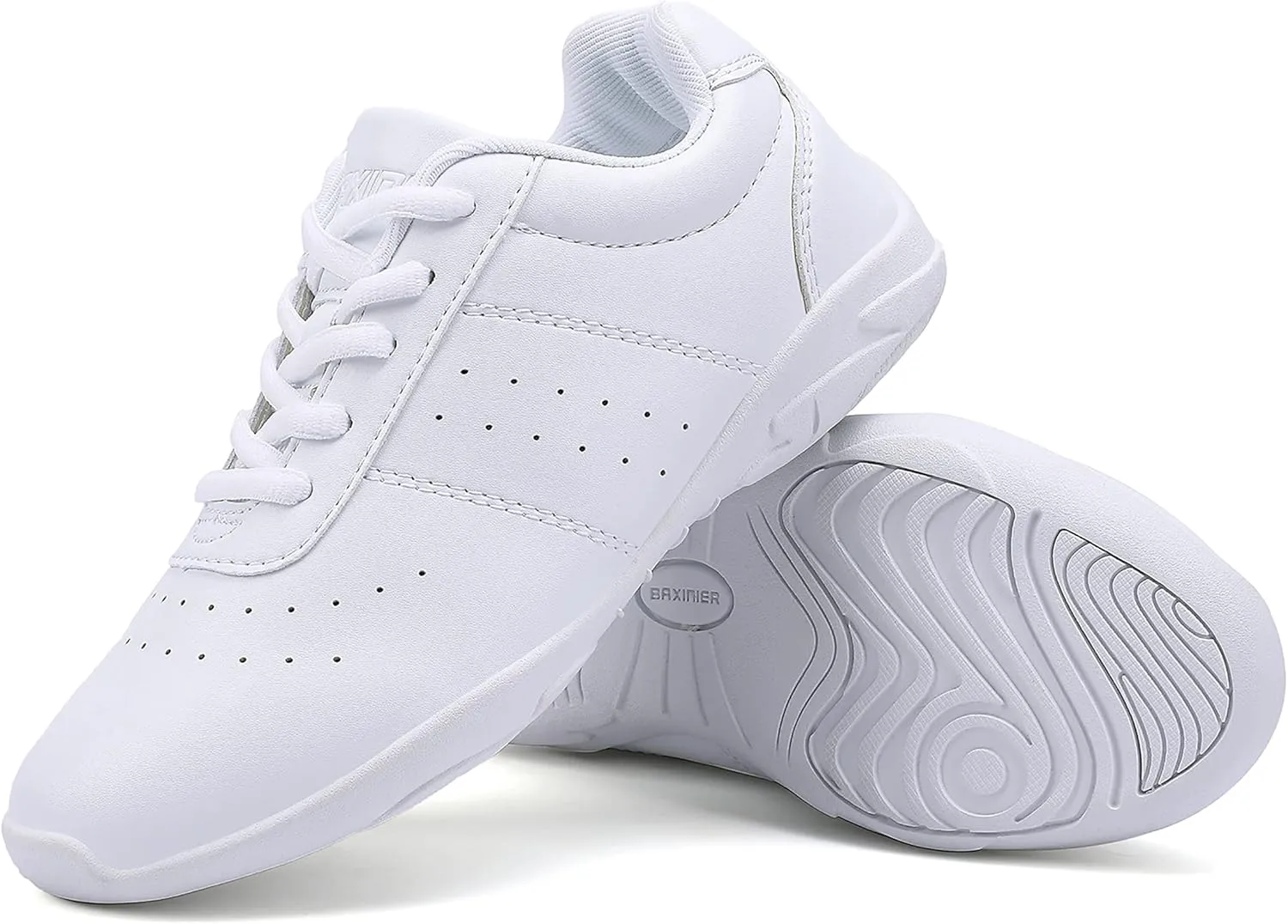 BAXINIER Youth Girls White Cheerleading Dancing Shoes Athletic Training Tennis Walking Breathable Competition Cheer Sneakers