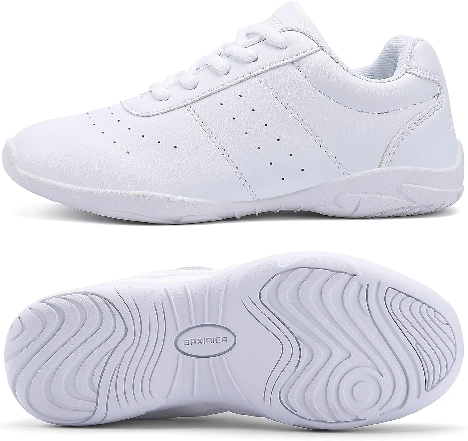 BAXINIER Youth Girls White Cheerleading Dancing Shoes Athletic Training Tennis Walking Breathable Competition Cheer Sneakers
