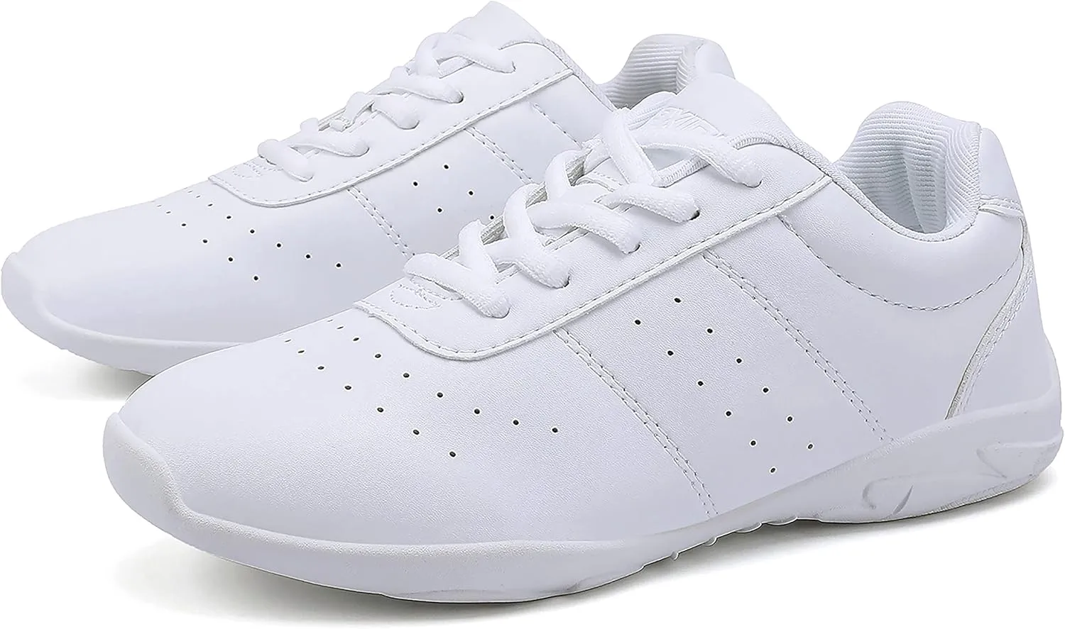 BAXINIER Youth Girls White Cheerleading Dancing Shoes Athletic Training Tennis Walking Breathable Competition Cheer Sneakers
