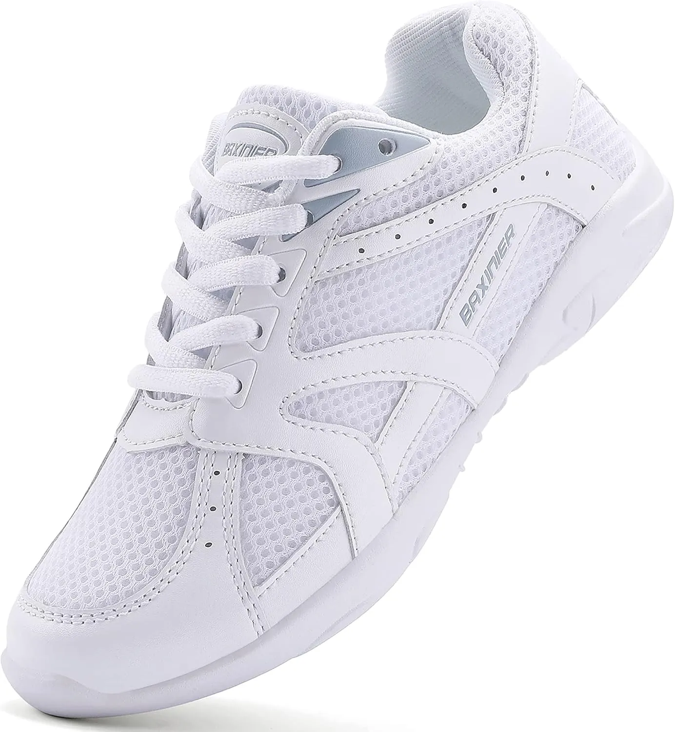BAXINIER Youth Girls White Cheerleading Dancing Shoes Athletic Training Tennis Walking Breathable Competition Cheer Sneakers