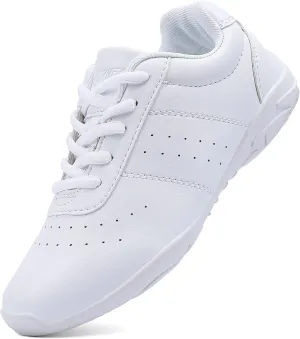 BAXINIER Youth Girls White Cheerleading Dancing Shoes Athletic Training Tennis Walking Breathable Competition Cheer Sneakers