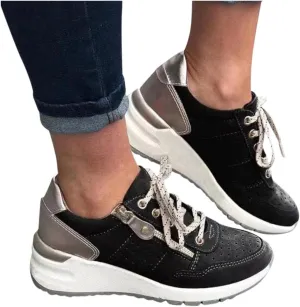 Bcshiye Women's Running Shoes Lace Up Breathable Walking Sneakers Low Top Hidden Sneakers Wedge Sneakers for Women