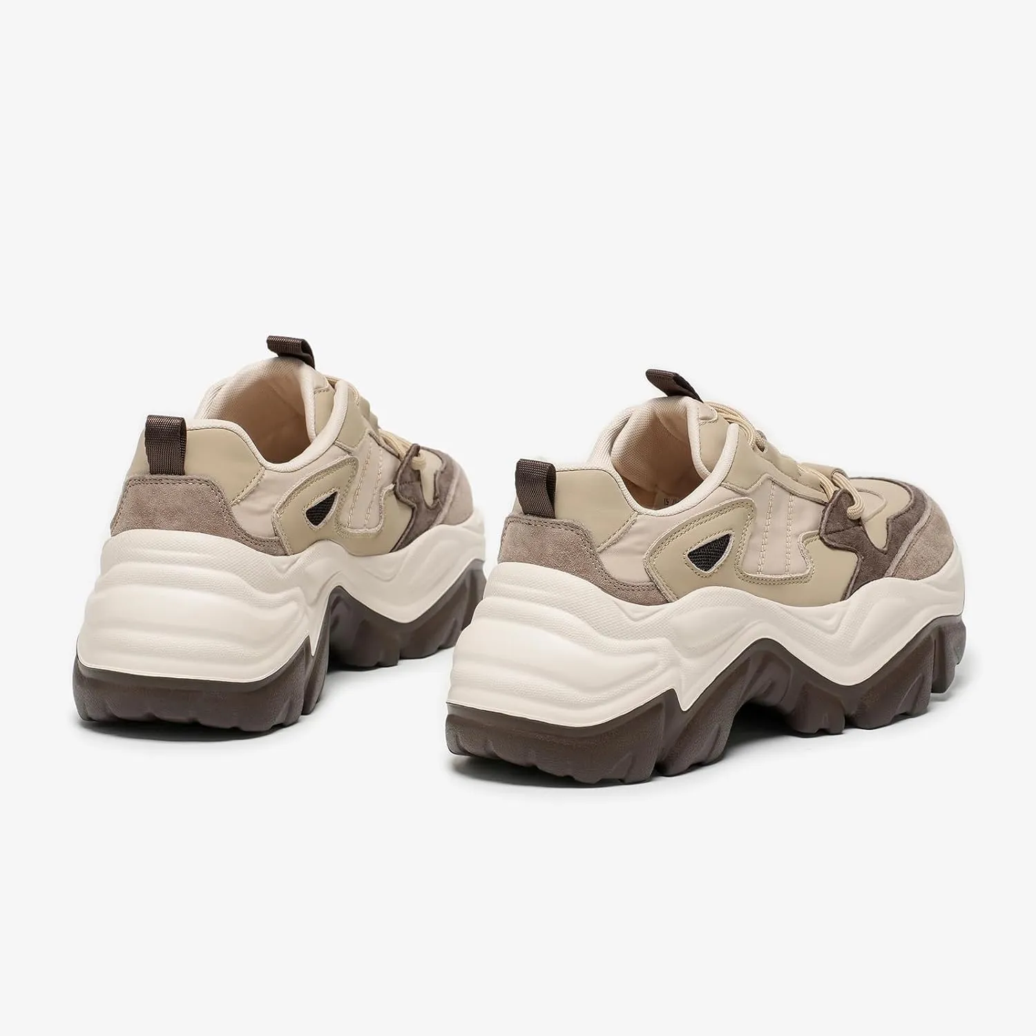 BEAU TODAY Chunky Sneakers for Women,Dad Shoes for Women,Lace Up Fashion Slip-on Comfortable Leather Tennis Shoes