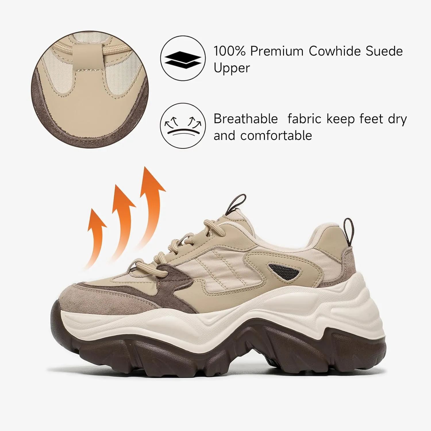 BEAU TODAY Chunky Sneakers for Women,Dad Shoes for Women,Lace Up Fashion Slip-on Comfortable Leather Tennis Shoes