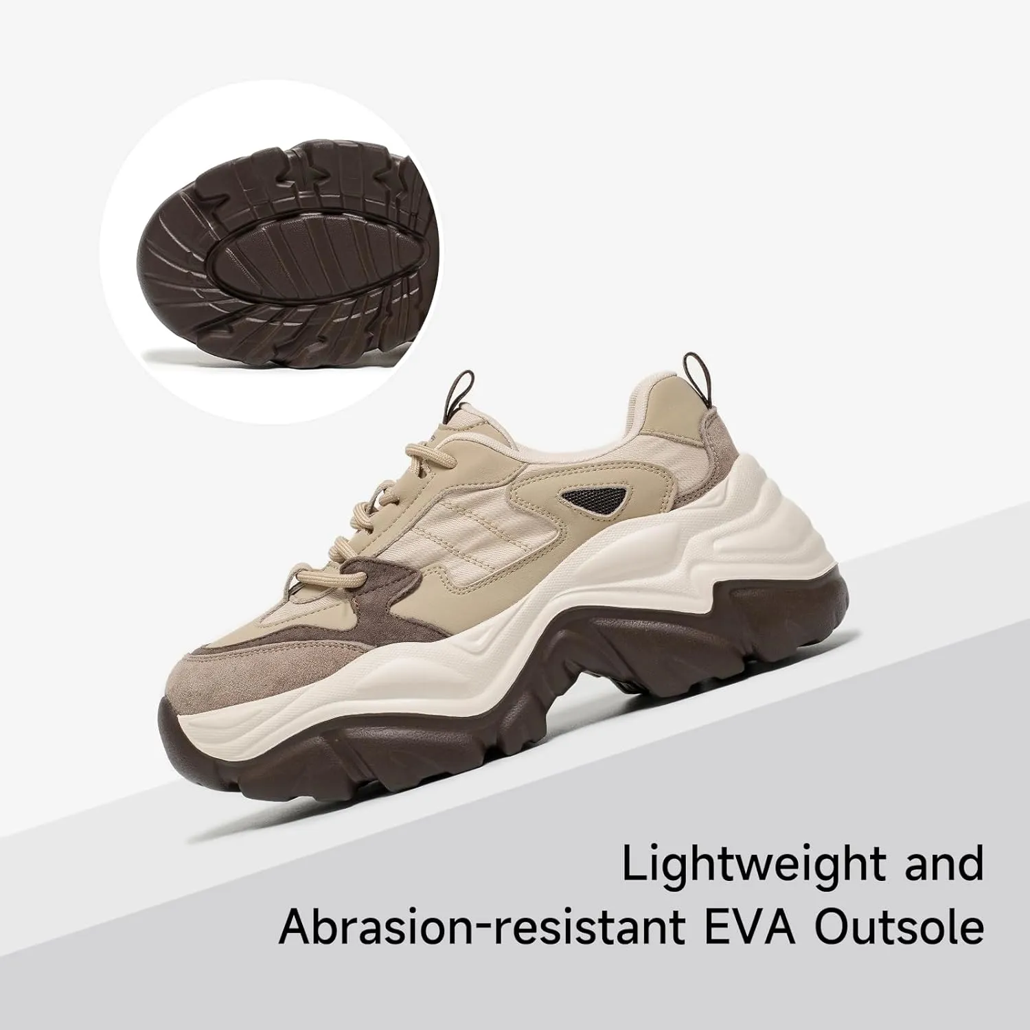 BEAU TODAY Chunky Sneakers for Women,Dad Shoes for Women,Lace Up Fashion Slip-on Comfortable Leather Tennis Shoes