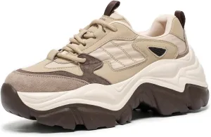 BEAU TODAY Chunky Sneakers for Women,Dad Shoes for Women,Lace Up Fashion Slip-on Comfortable Leather Tennis Shoes