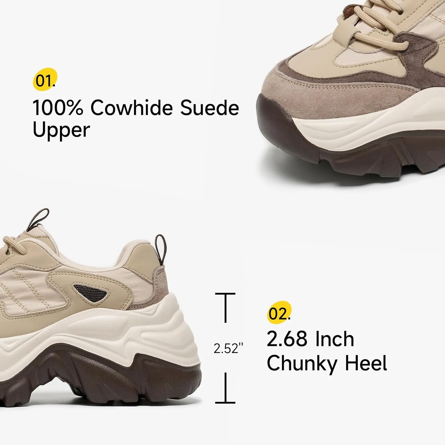 BEAU TODAY Chunky Sneakers for Women,Dad Shoes for Women,Lace Up Fashion Slip-on Comfortable Leather Tennis Shoes