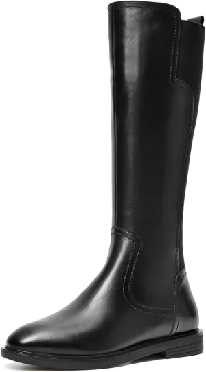 BEAU TODAY Knee High Boots for Women, Womens Genuine Leather Boots, Classic Low Block Heel Pointed Toe Fall Winter Boots