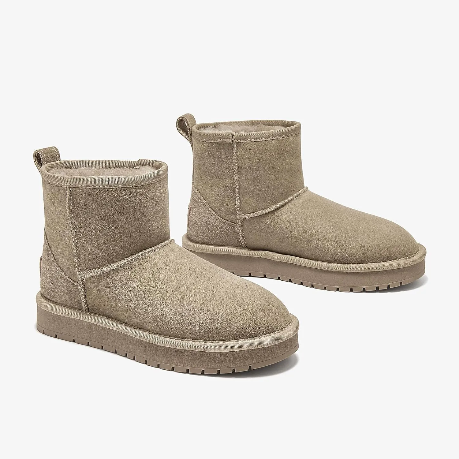 BEAU TODAY Snow Boots for Women Genuine Sheepskin Shearling Winter Non-Slip Ankle Booties Warm Fur Iining Platform Comfortable Round Toe Boots Pull-on Walking Shoes Outdoors