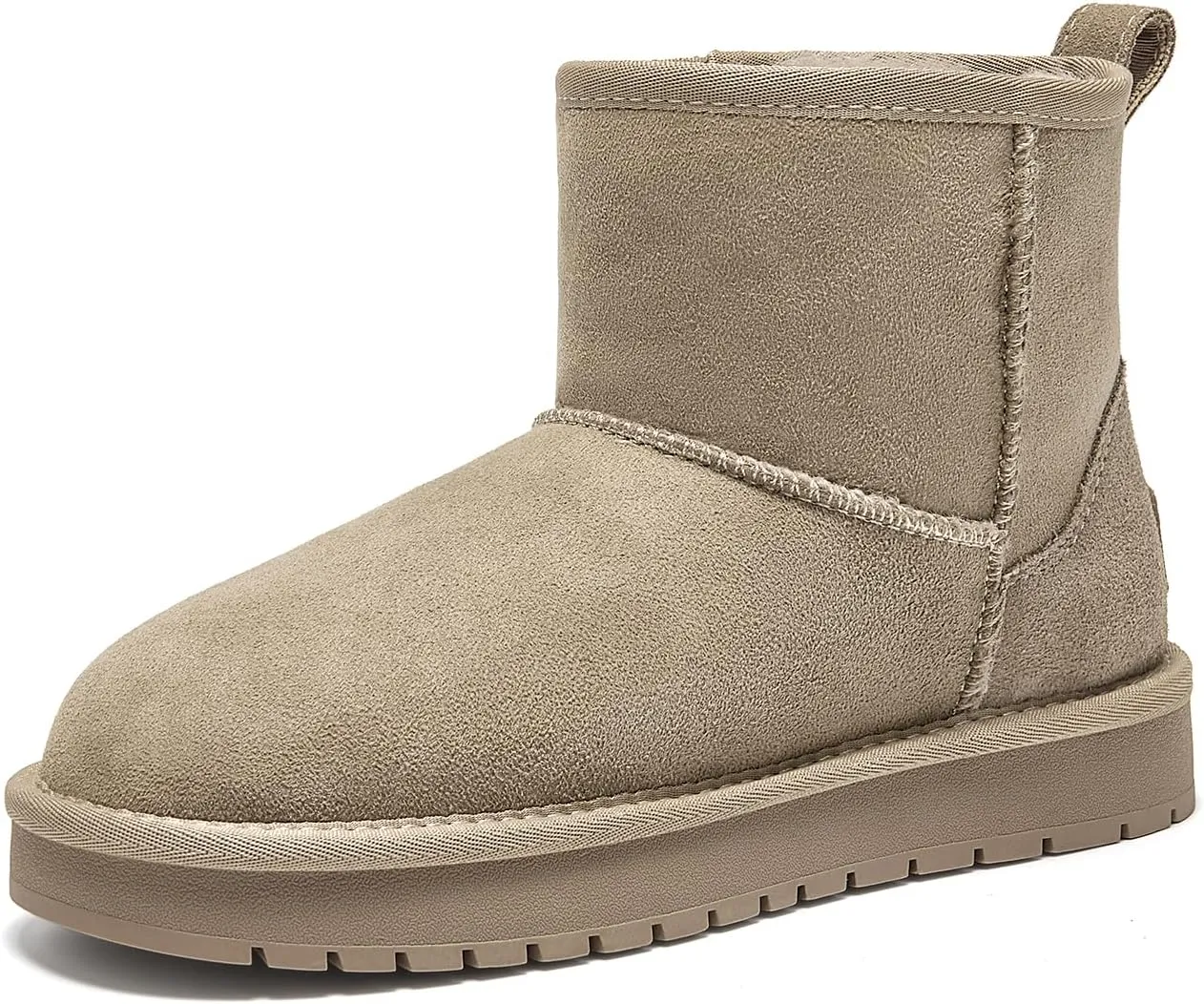 BEAU TODAY Snow Boots for Women Genuine Sheepskin Shearling Winter Non-Slip Ankle Booties Warm Fur Iining Platform Comfortable Round Toe Boots Pull-on Walking Shoes Outdoors