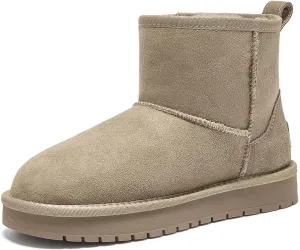 BEAU TODAY Snow Boots for Women Genuine Sheepskin Shearling Winter Non-Slip Ankle Booties Warm Fur Iining Platform Comfortable Round Toe Boots Pull-on Walking Shoes Outdoors