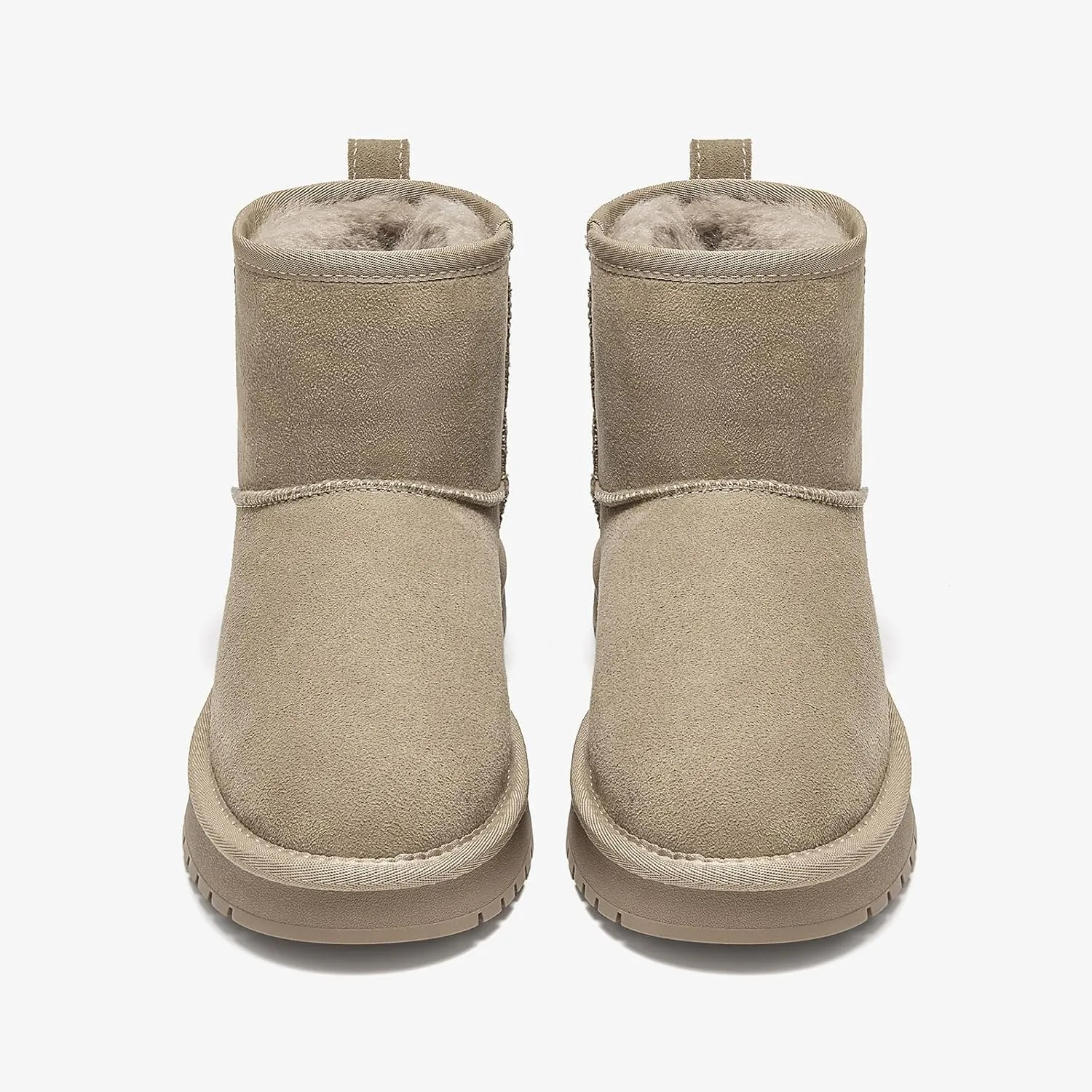 BEAU TODAY Snow Boots for Women Genuine Sheepskin Shearling Winter Non-Slip Ankle Booties Warm Fur Iining Platform Comfortable Round Toe Boots Pull-on Walking Shoes Outdoors