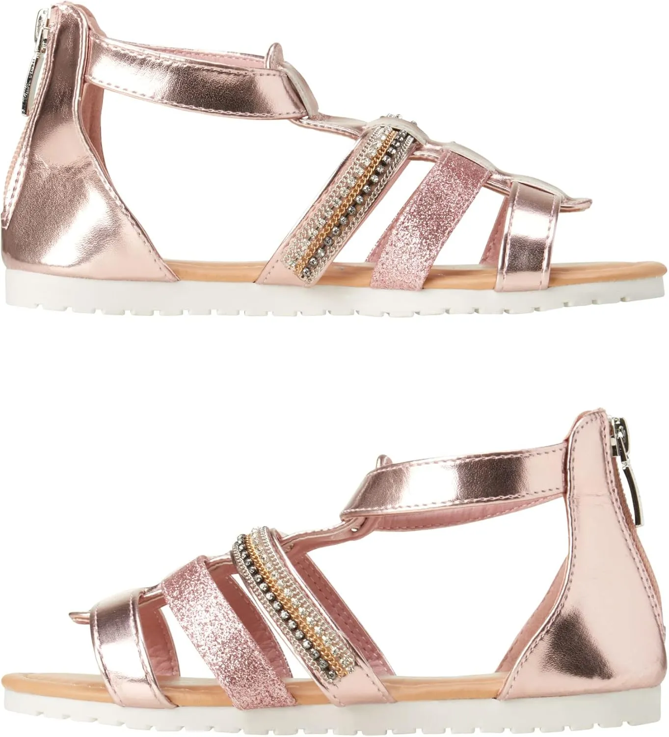 bebe Girls' Sandals - Open Toe Summer Shoes Cute Flat Strappy Gladiator Sandals with Ankle Zipper and Cushioned Sole
